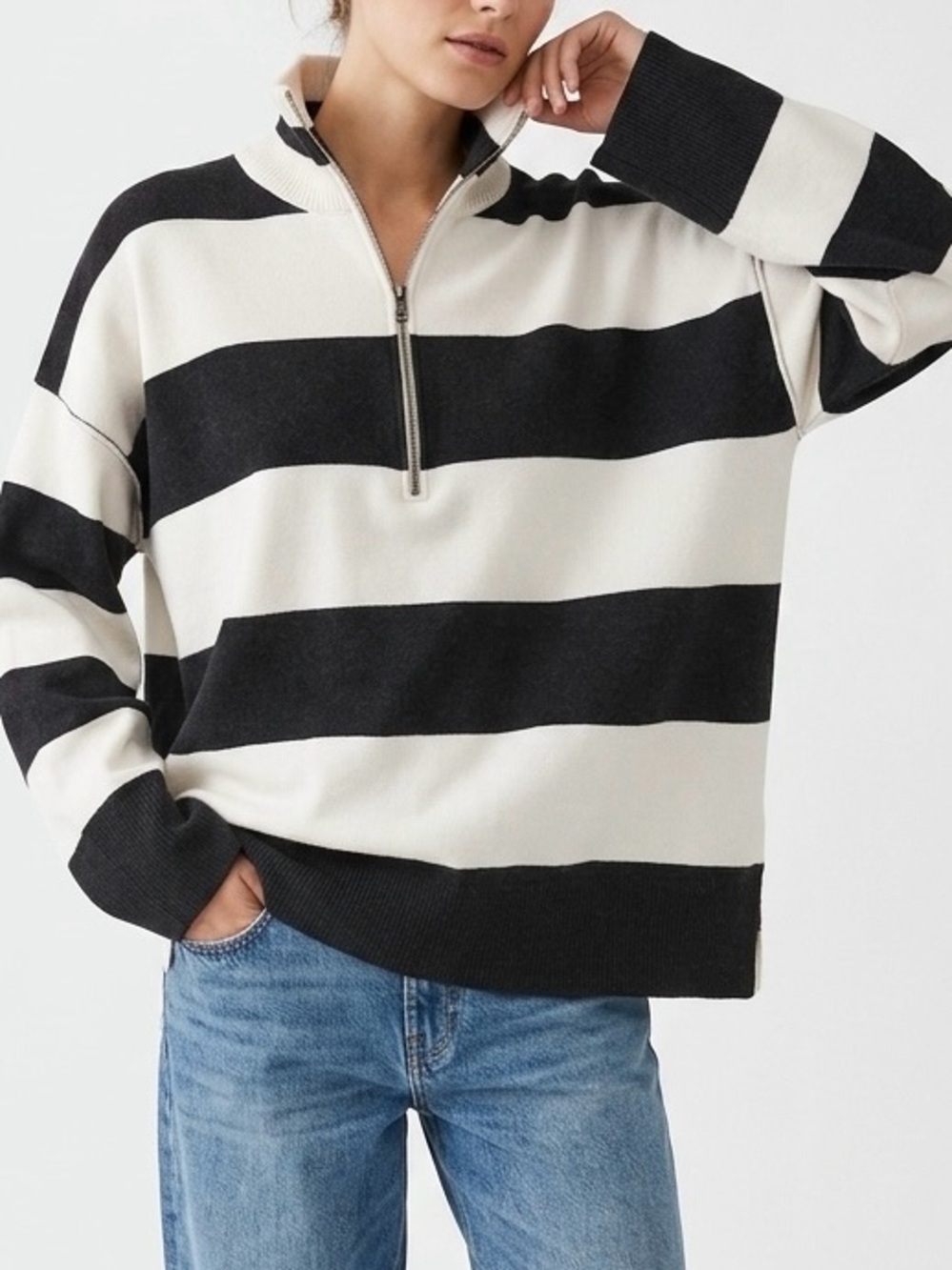 Free People Coastal Stripe Pullover Sweater Half Zip XS Coastal Granddaughter